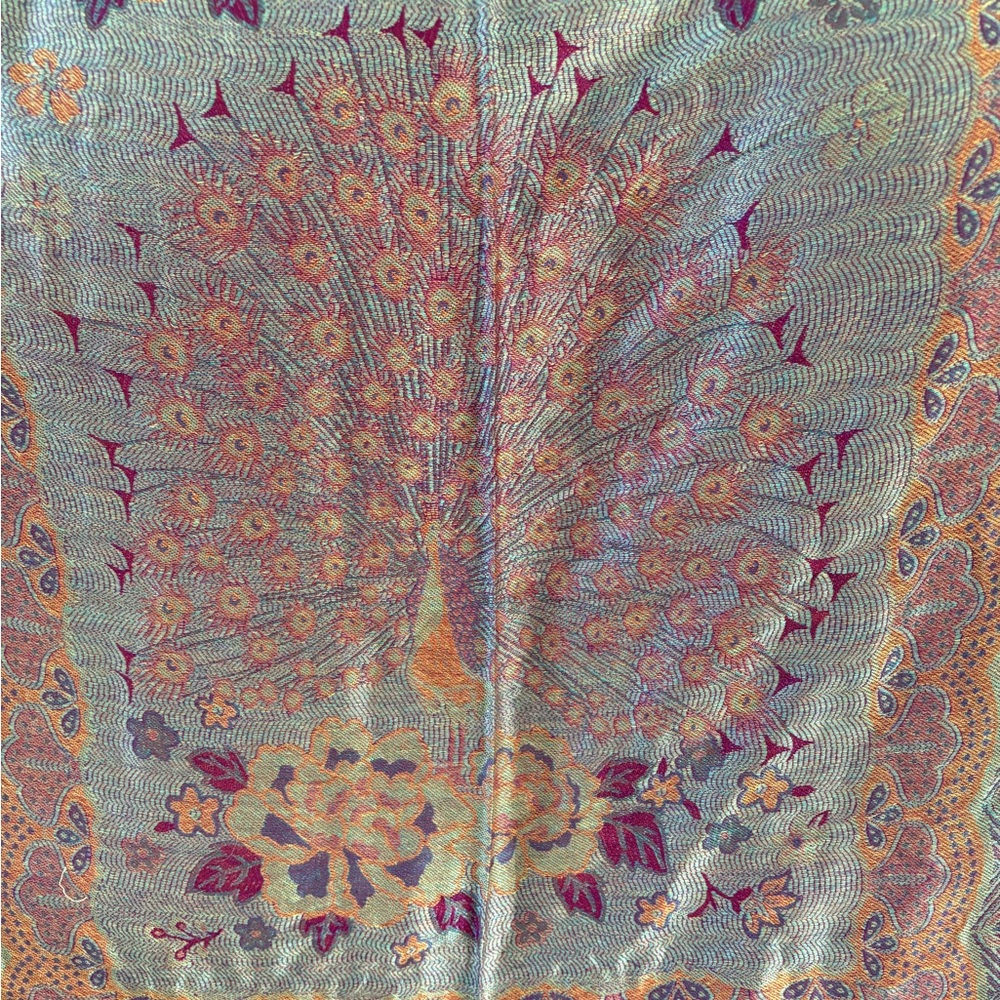 Cashmere 100% Pashmina Peacock Paisley 68" Pink Purple Scarf Shawl Wrap - Picture 4 of 8